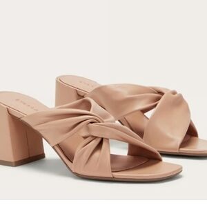 Everlane The Day Twist Heel Tan Block Heel Mules with Knot Detail Size 10